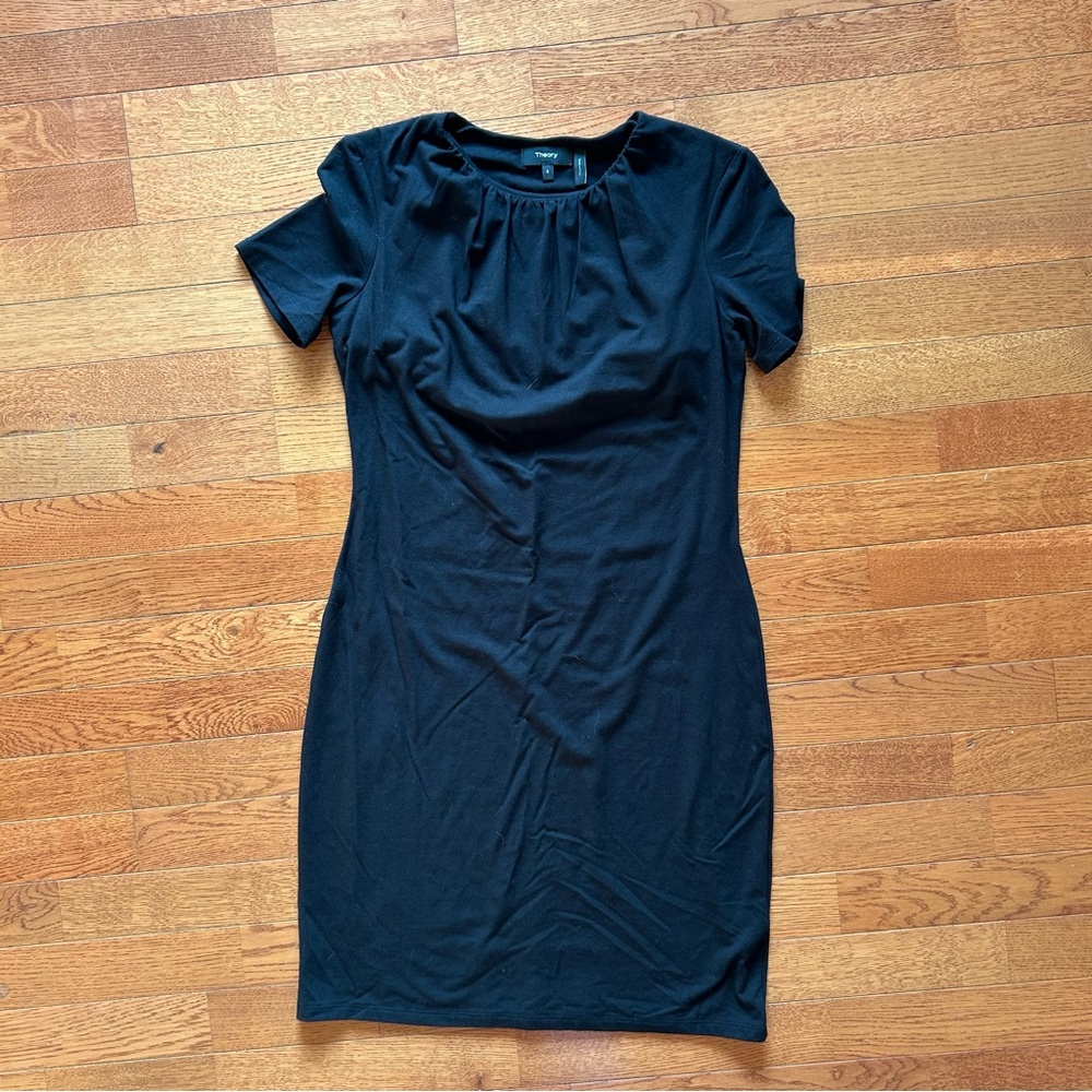 Theory Gathered Stretch Dress Black